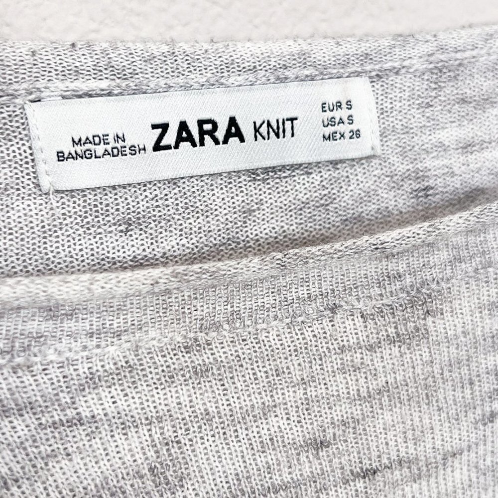 Zara Heather Gray Long Bow Tie Strap Cuff Balloon Sleeves Light Weight Sweater S - Picture 5 of 11
